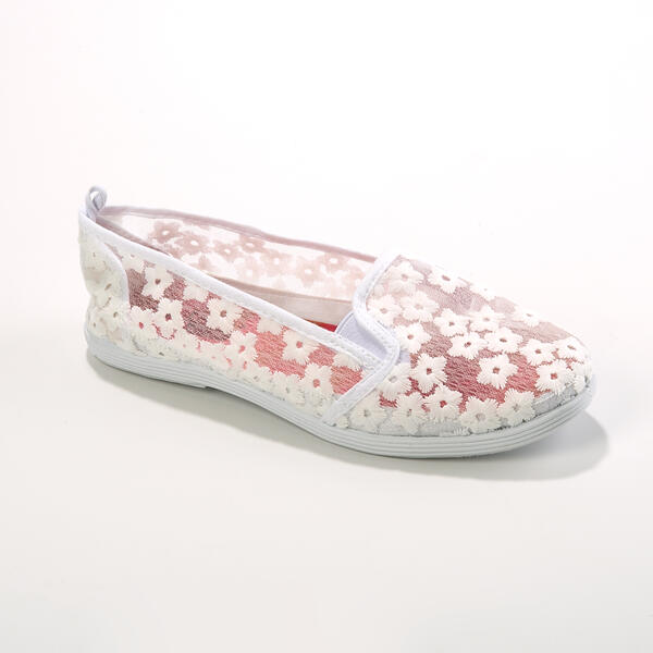 Womens Ashley Blue Embroidered Floral Twin Gore Flats