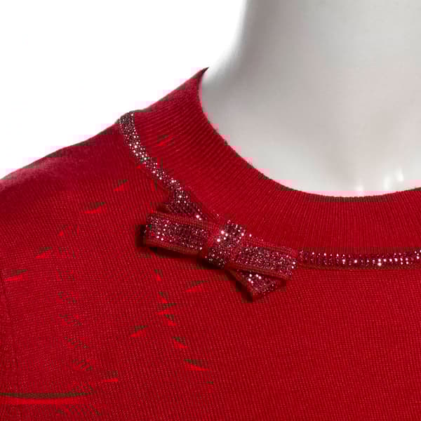 Womens Nicole Miller 3/4 Sleeve Sweater w/ Rhinestone Bow