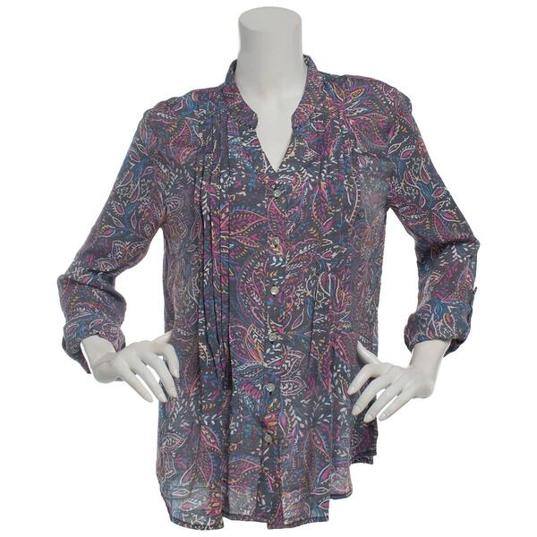 Womens Ruby Rd. Wovens Batik Floral Pintuck Casual Button Down - image 