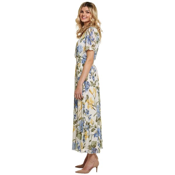Womens Vivid Aura Short Sleeve Floral Mesh Maxi Dress