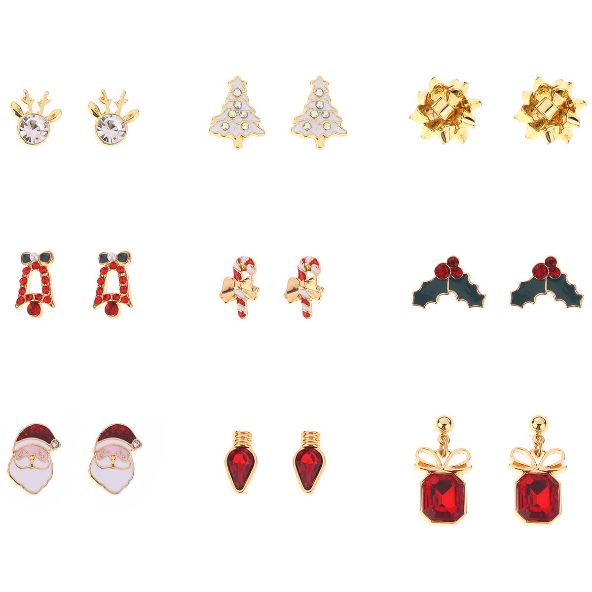 9pr. Christmas Motif Stud Earring Set