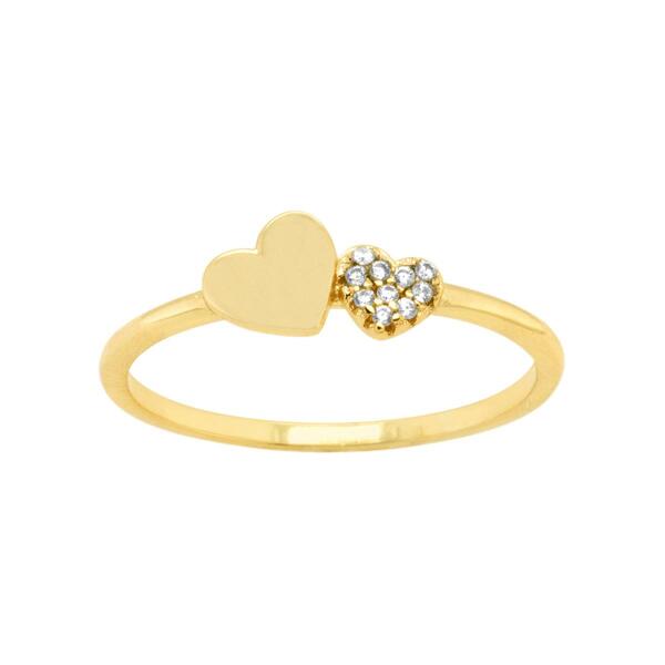 Marsala Gold Plated Clear Cubic Zirconia Double Heart Ring - image 