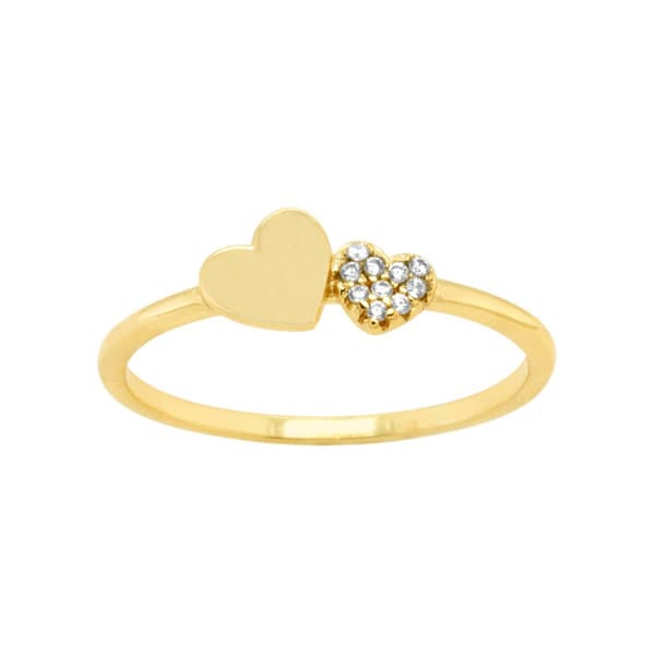 Marsala Gold Plated Clear Cubic Zirconia Double Heart Ring - image 