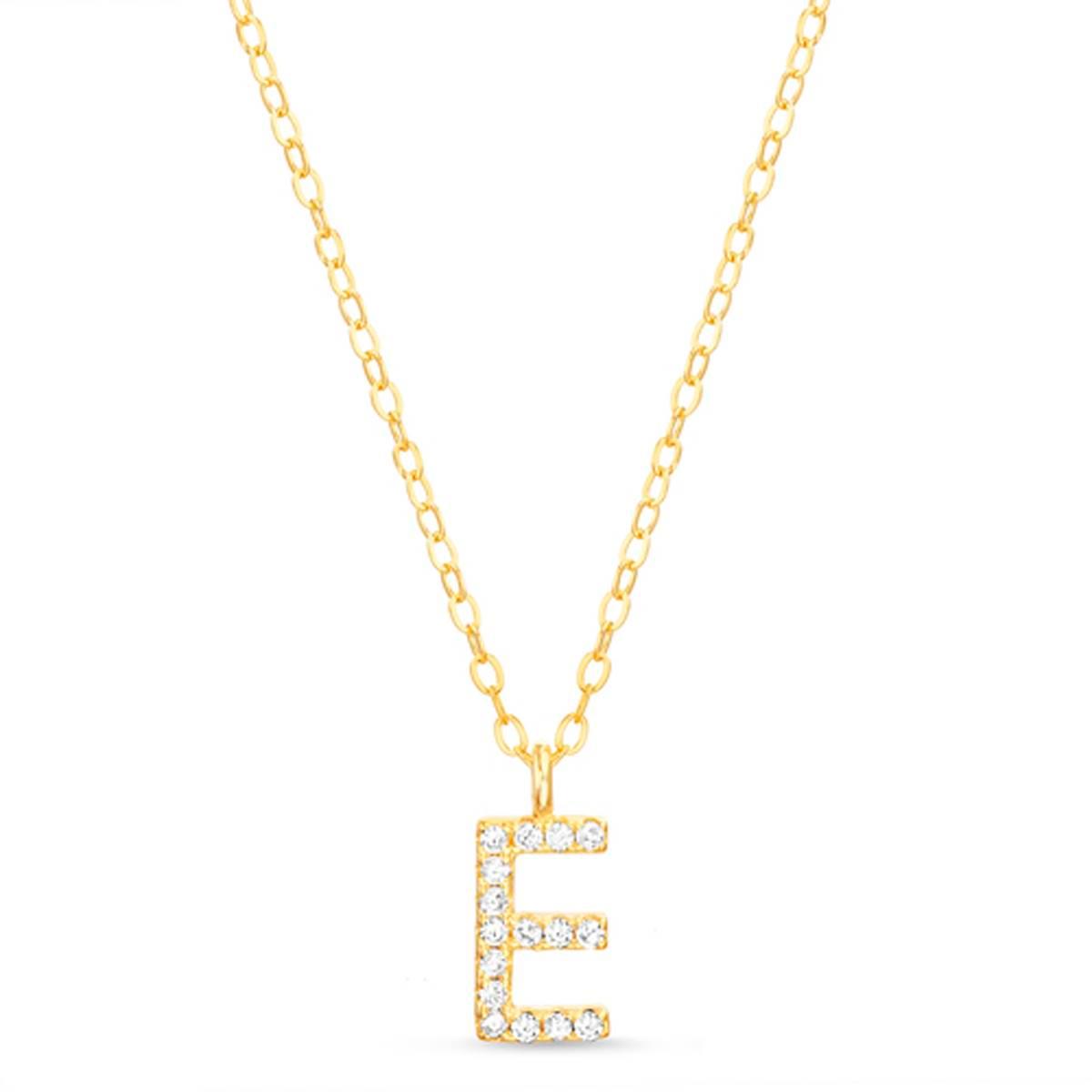 Sterling Silver Gold E Initial CZ Necklace