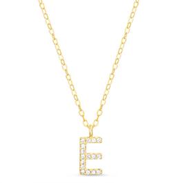 Sterling Silver Gold E Initial Cubic Zirconia Necklace