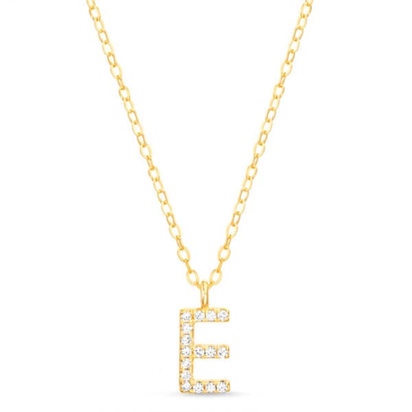 Sterling Silver Gold E Initial Cubic Zirconia Necklace - image 