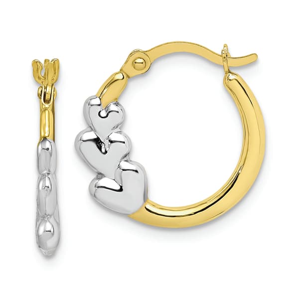 Gold Classics(tm) 10kt. &amp;. Rhodium &amp; Hearts Hollow Hoop Earrings - image 