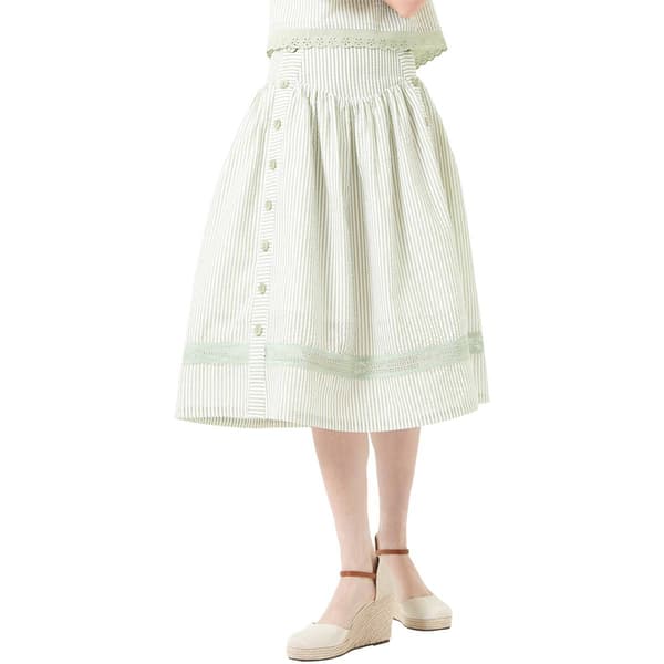 Womens MNK Seersucker Sailor Button Stripe Flared Midi Skirt