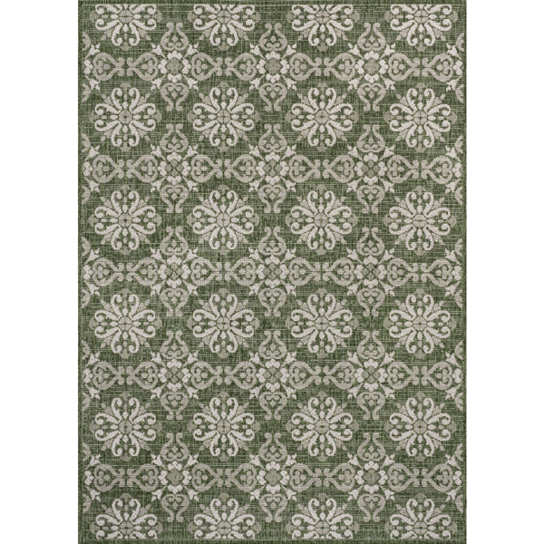 HomeRoots Green & Cream Floral Indoor Outdoor Area Rug