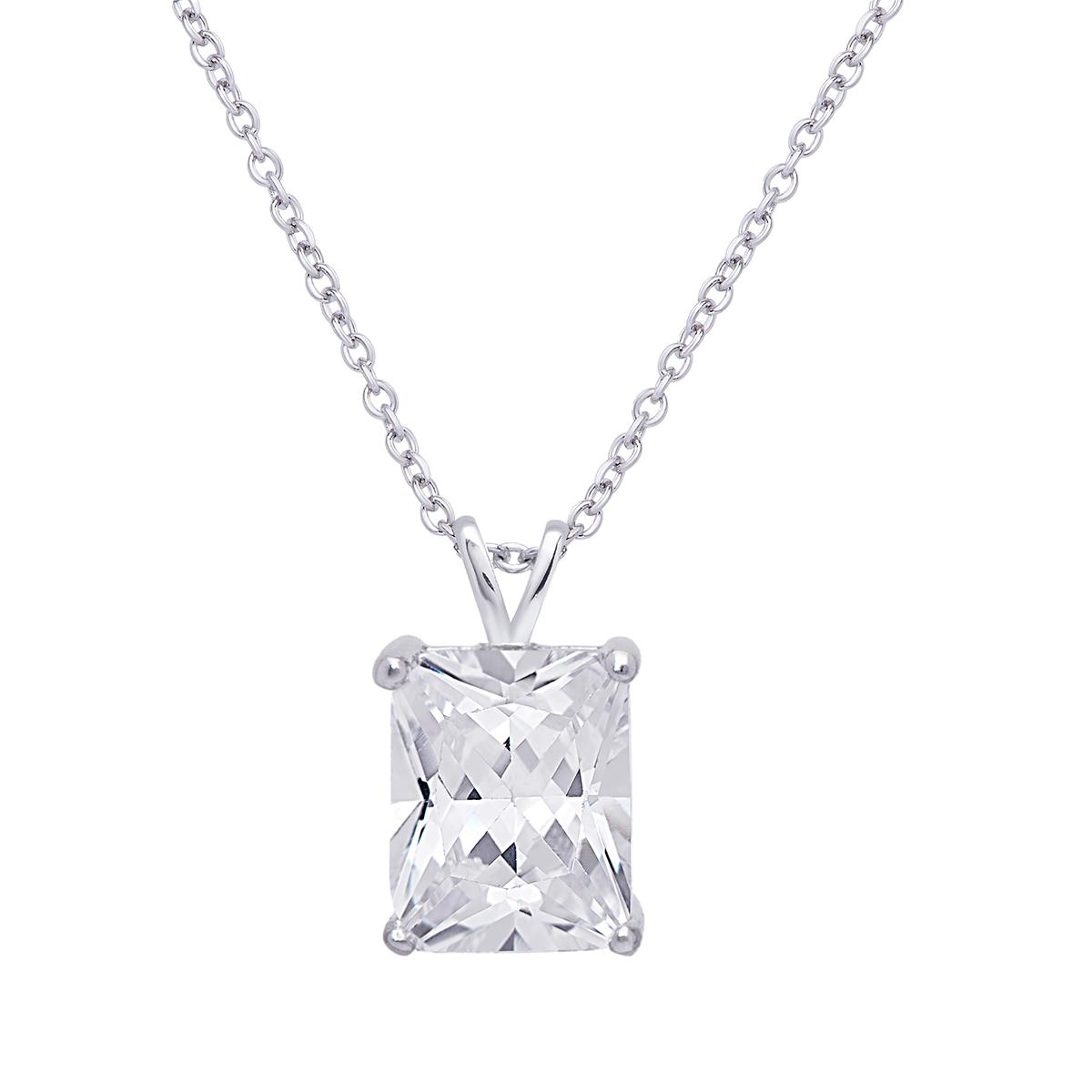 Sterling Silver Emerald Cut Pendant Necklace