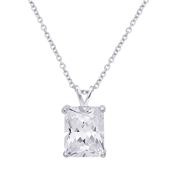 Sterling Silver Emerald Cut Pendant Necklace - image 