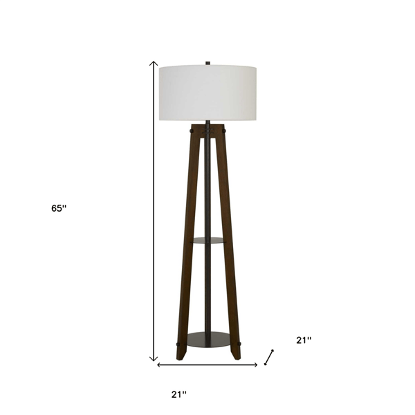 HomeRoots 65in. Brown Tripod Floor Lamp with White Shade