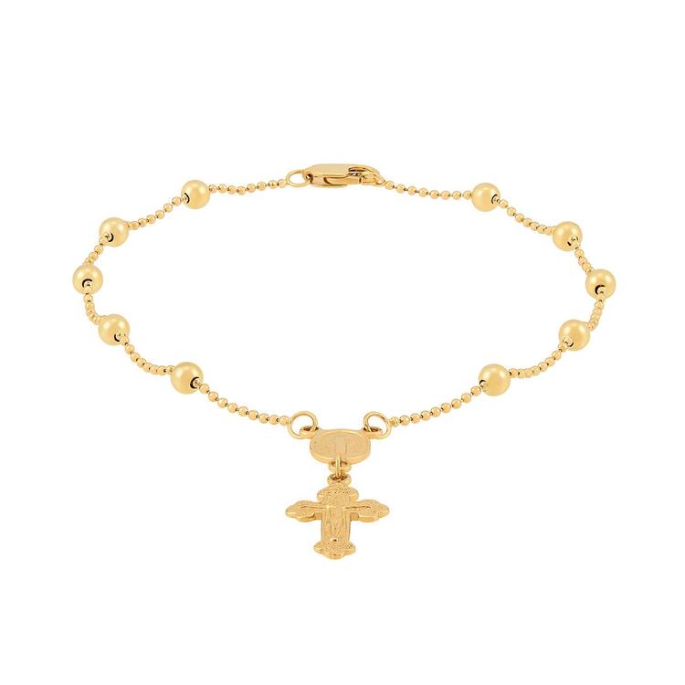 Gold Classics(tm) Rosary Beads w/ Mary & Drop Crucifix Bracelet