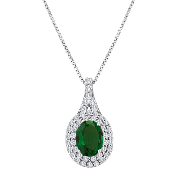 Gemstone Classics&#40;tm&#41; Sterling Silver Emerald/Sapphire Halo Pendant - image 