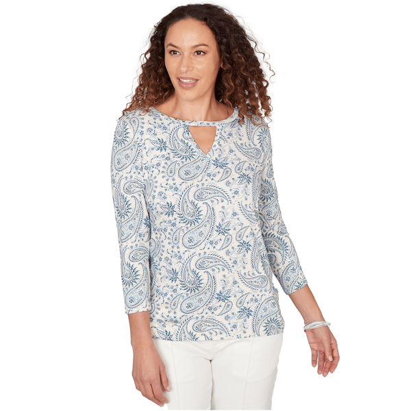 Womens Emaline Key Items 3/4 Sleeve Notch Neck Printed Top