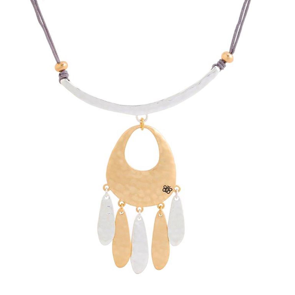 Bella Uno Two-Tone Dangle Disc Bar Necklace