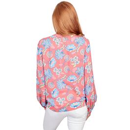 Petite Ruby Rd. Patio Party Long Sleeve Woven Jacobean Floral Top