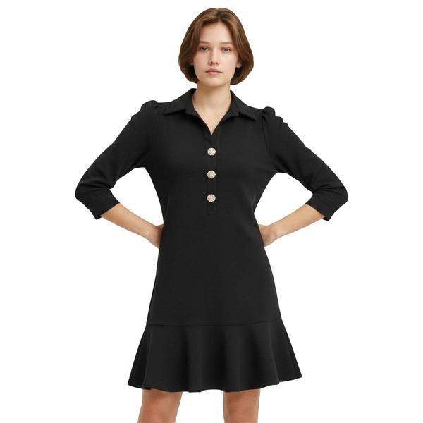 Womens Robbie Bee Long Sleeve Ruffle Hem Crepe Shirtdress - image 