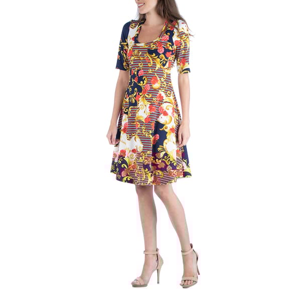 Womens 24/7 Comfort Apparel Paisley Fit N' Flare Dress