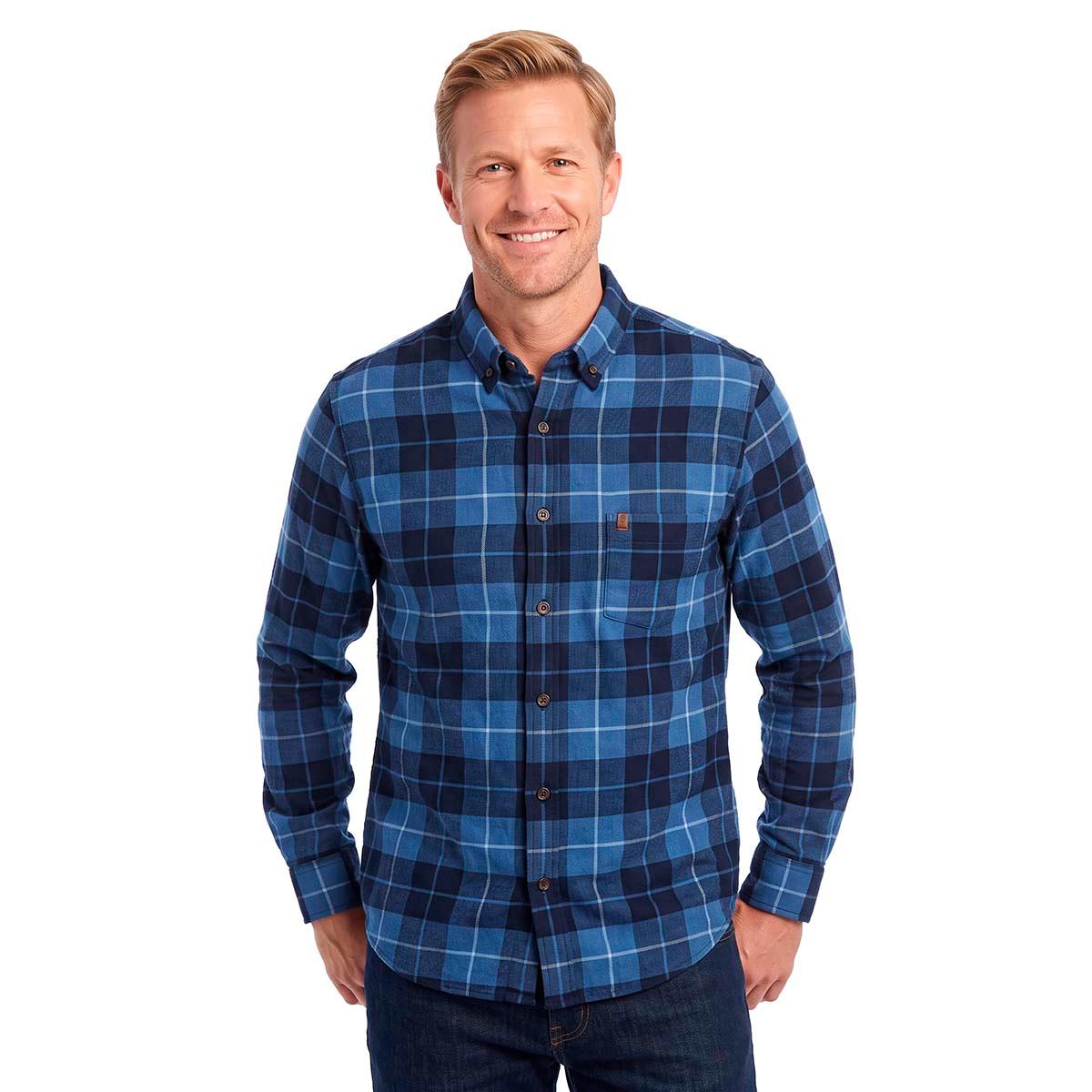 Mens IZOD(R) Long Sleeve Stratton Flannel Shirt - True Navy