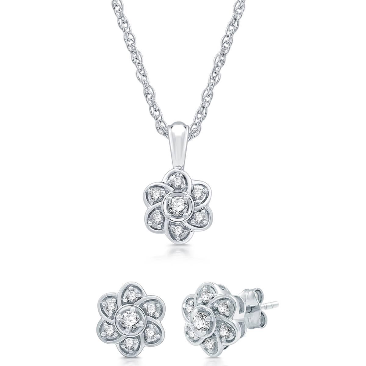 Nova Star(R) Lab Grown Diamond Flower Pendant & Earring Set