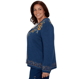Plus Size Alfred Dunner Tuscany Sunflower Embroidery Cardigan