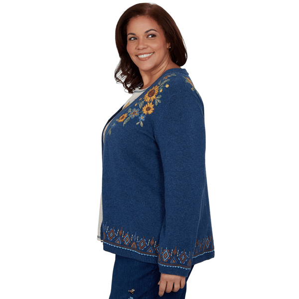 Plus Size Alfred Dunner Tuscany Sunflower Embroidery Cardigan