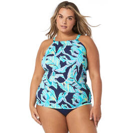 Plus Size Beach House Palm Pattern Blair Tankini Swim Top