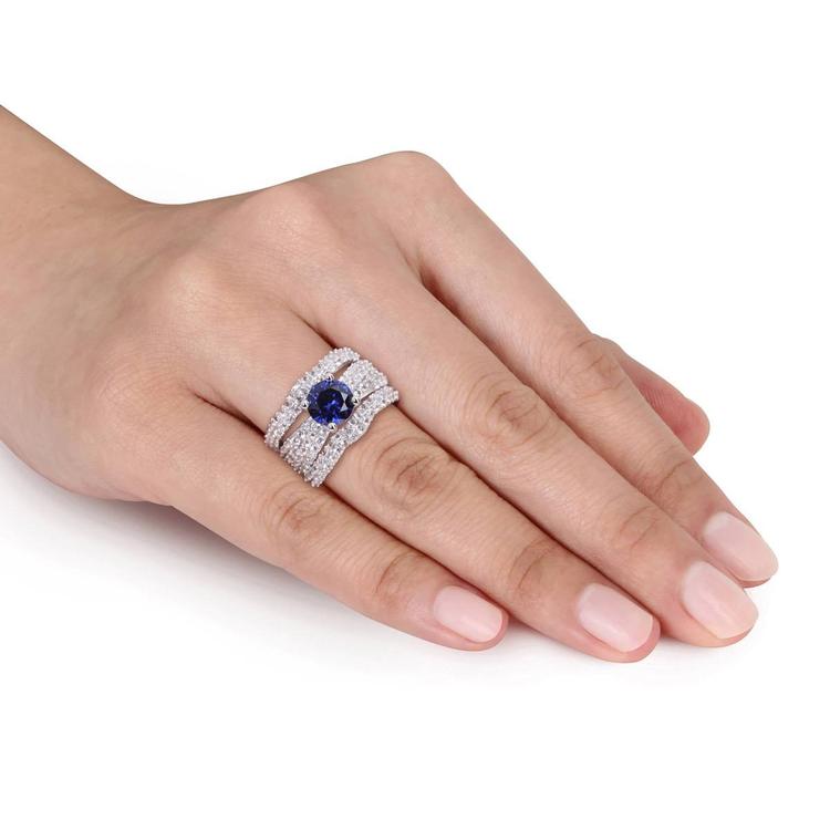 Gemstone Classics™ Sterling Silver Created Sapphire Bridal Set