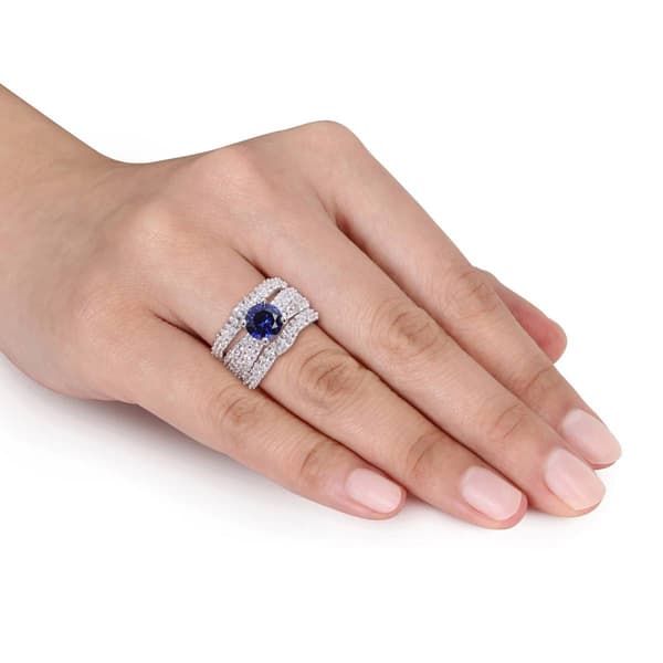 Gemstone Classics&#8482; Sterling Silver Created Sapphire Bridal Set