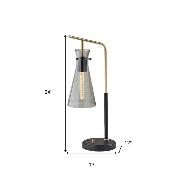 HomeRoots 24in. Black & Gold Metal Desk Lamp with Cone Shade