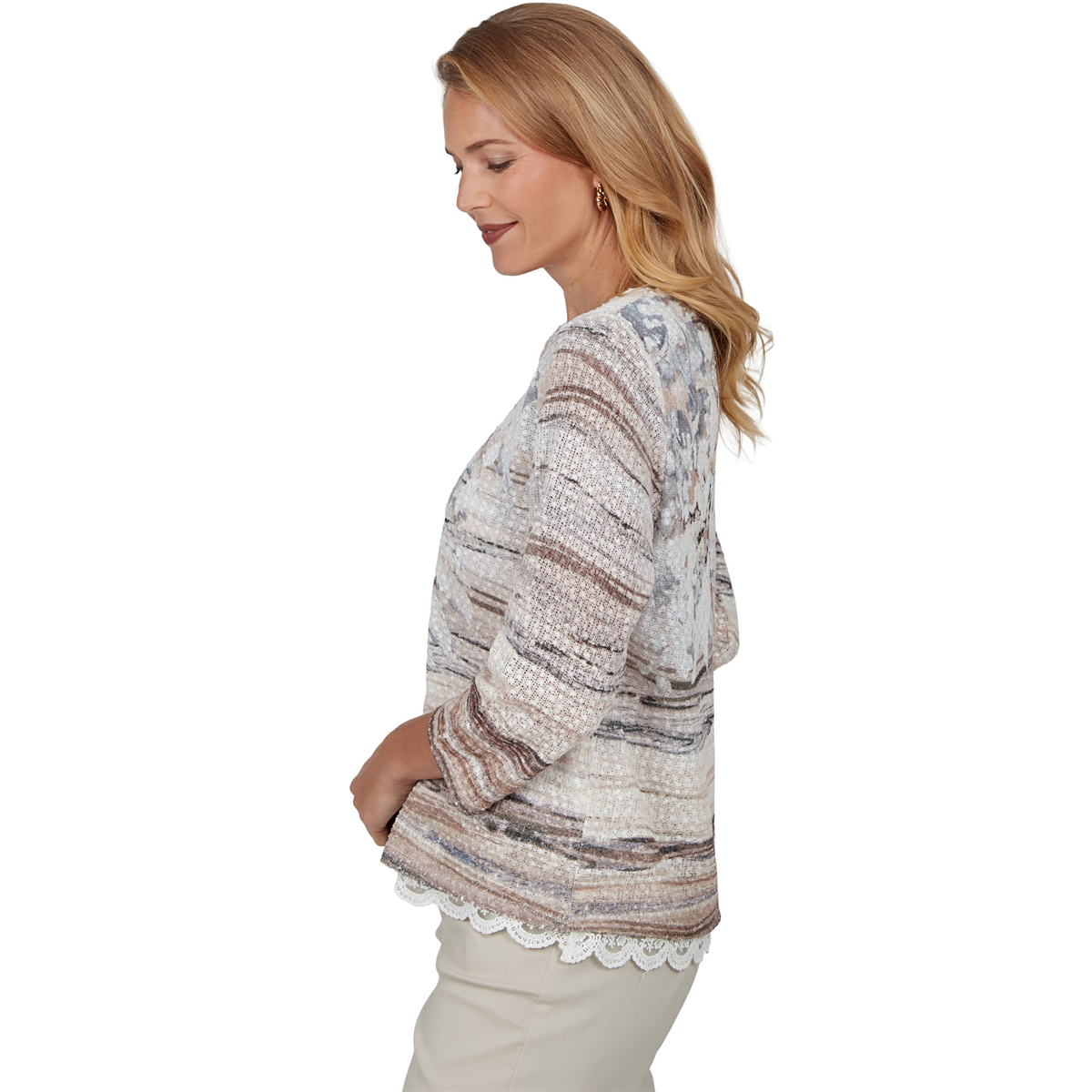 Womens Alfred Dunner Sunset Ridge Lace Hem Textured Floral Blouse
