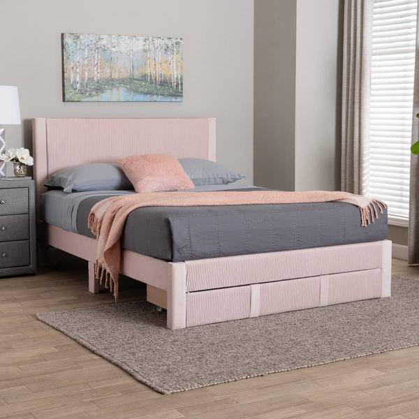 Baxton Studio Elora Modern Pleated Velvet Storage Queen Bedframe