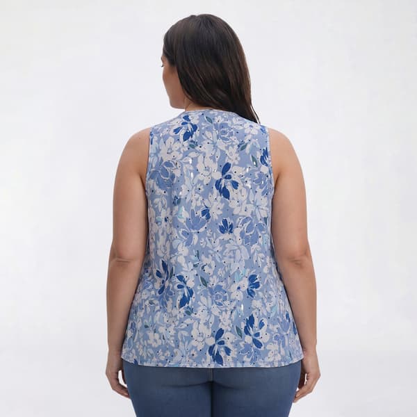 Plus Size Emily Daniels Sleeveless Floral Disco Foil Dot Blouse