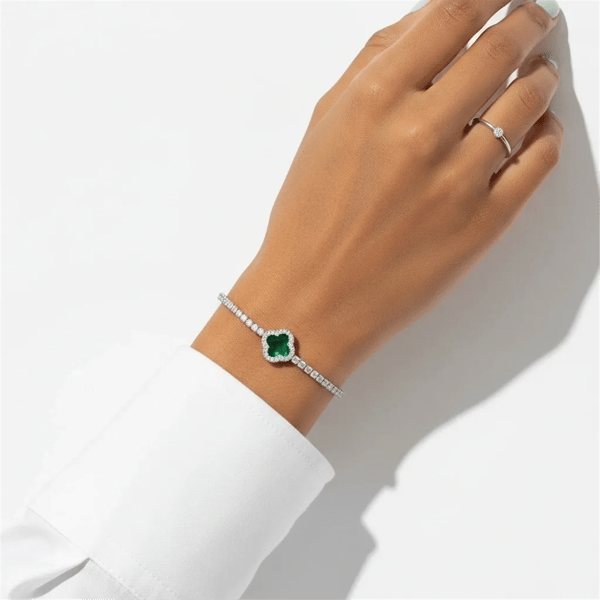 Saffron Green CZ Stone Square Charm Bracelet