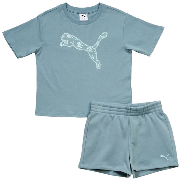 Girls (7-16) Puma(R) Short Sleeve Jersey Tee w/ Fleece Short Set