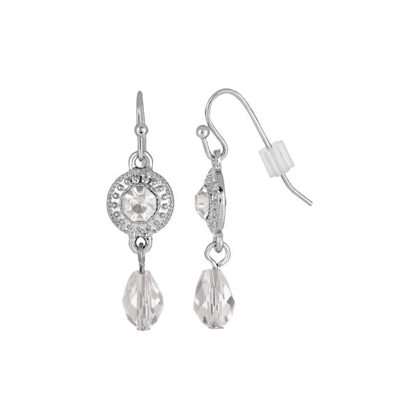 1928 Jewelry Silver-Tone Crystal Drop Earrings - image 