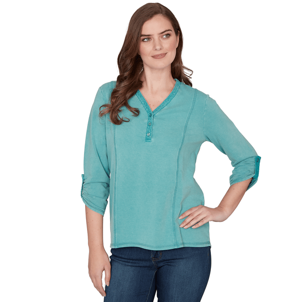 Womens Ruby Rd. Renaissance Romance 3/4 Sleeve V Neck Blouse
