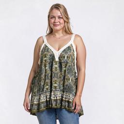 Juniors Plus Angie Lace Trim Tank Top