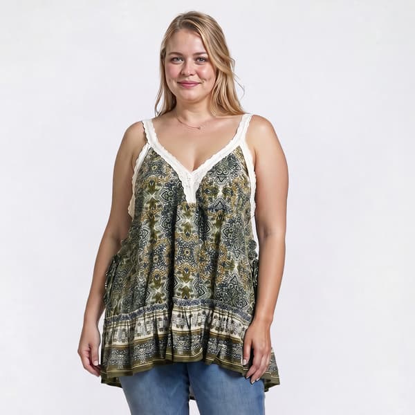 Juniors Plus Angie Lace Trim Tank Top - image 