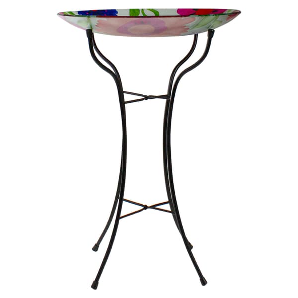 Northlight Seasonal 18in. Summer Flowers Painted Glass Bird Bath