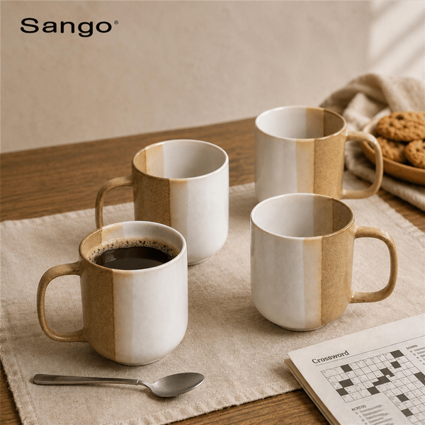 Sango Phoebe Caramel/White Ceramic Coffee Mugs