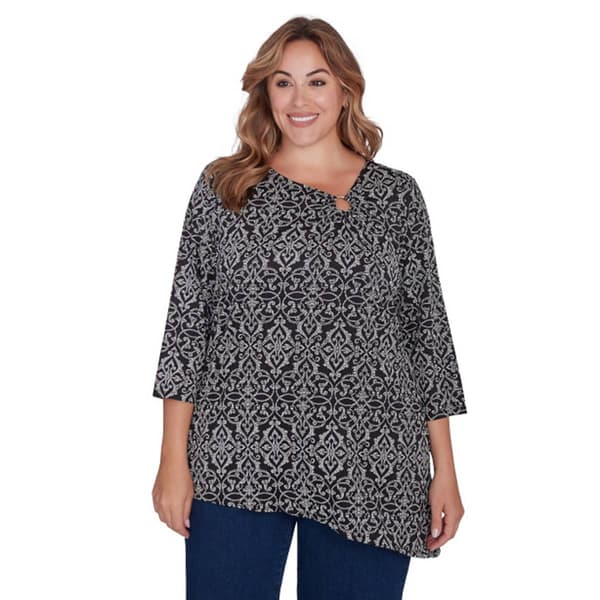 Plus Size Ruby Rd. New And Now 3/4 Sleeve O-Ring Blouse - image 