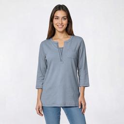 Plus Size Hasting & Smith 3/4 Sleeve Banded Jewel Neck 2Fer Tee