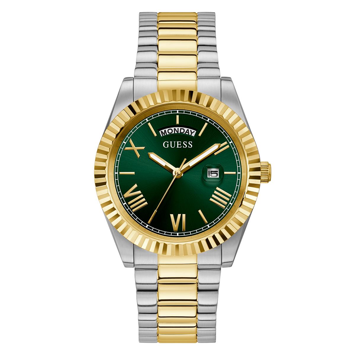 Mens GUESS Silver and Gold Strap Watch - GW0265G8