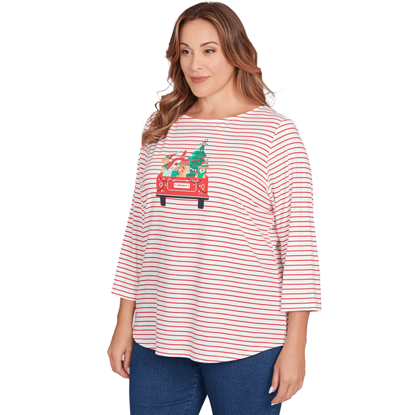 Plus Size Ruby Rd. Must Haves II Christmas Truck Stripe Tee