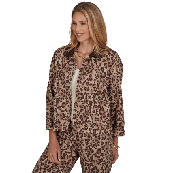 Womens Ruby Rd. Game of Luxe Leopard Denim Jacket