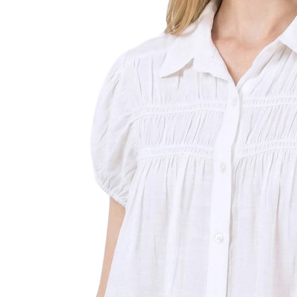 Womens NY Collection Short Sleeve Solid Smock Button Front Blouse