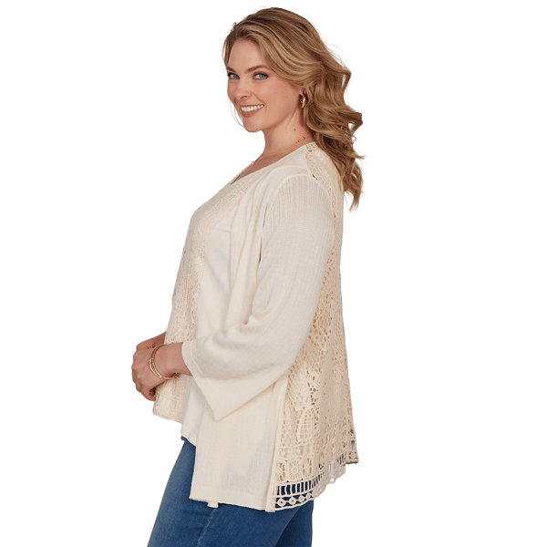 Plus Size Ruby Rd. Renaissance Romance Crochet Back Cardigan