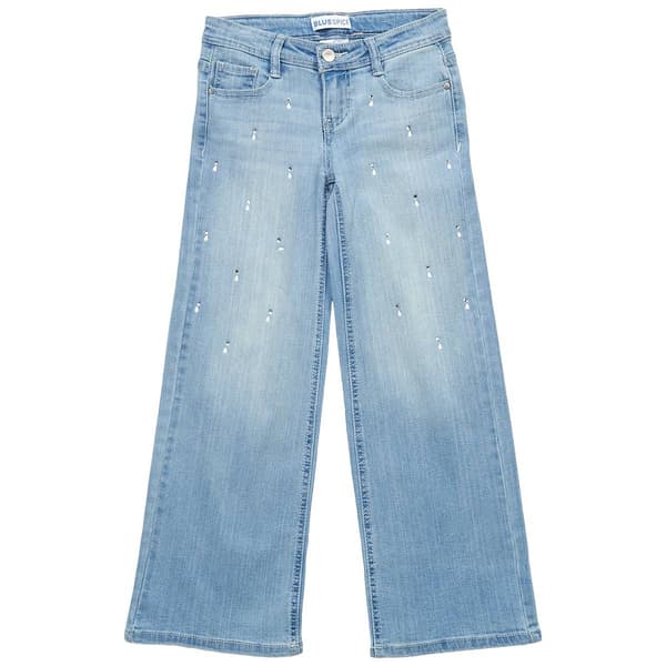 Girls (7-16) Blue Spice Wide Leg Jeans w/ Pearls & Bling